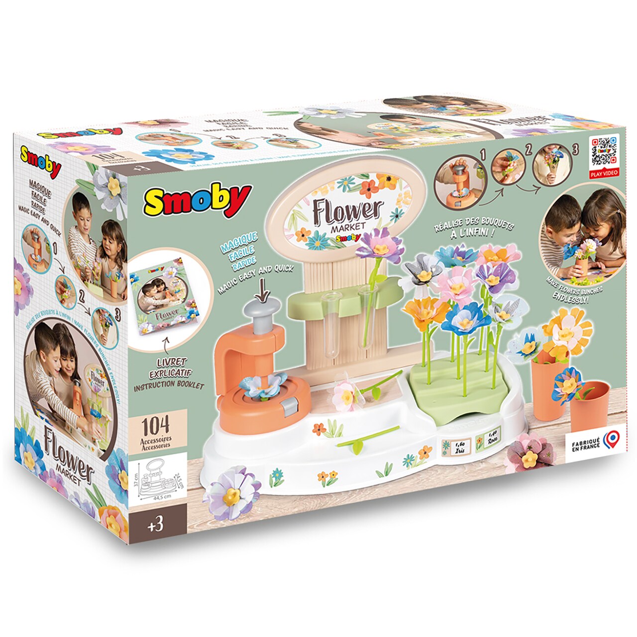 SMOBY: Flower Market - Kids DIY 100 Piece Set, Build Your Own Fabric Flower Bouquets, Arts & Crafts For Ages 3+